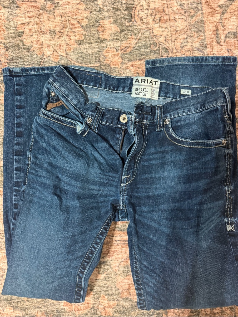 Ariat Men's Relaxed Boot Cut Jeans - Dark Blue Denim M4